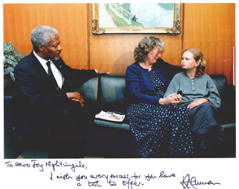 Following a meeting with Kofi Annan in his UN office in New York on 4th March 1999 at which  my concerns about, inter alia, water supplies in poor countries were discussed, he sent me this photograph and words of encouragement.